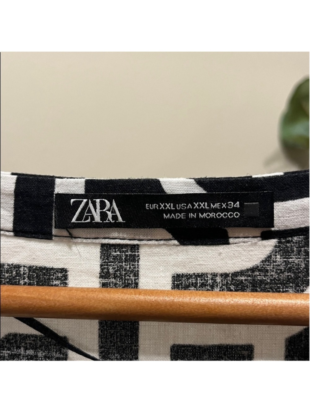 Zara Geographic Black White 3/4 Sleeves Belted Dress a160 - Picture 2 of 4